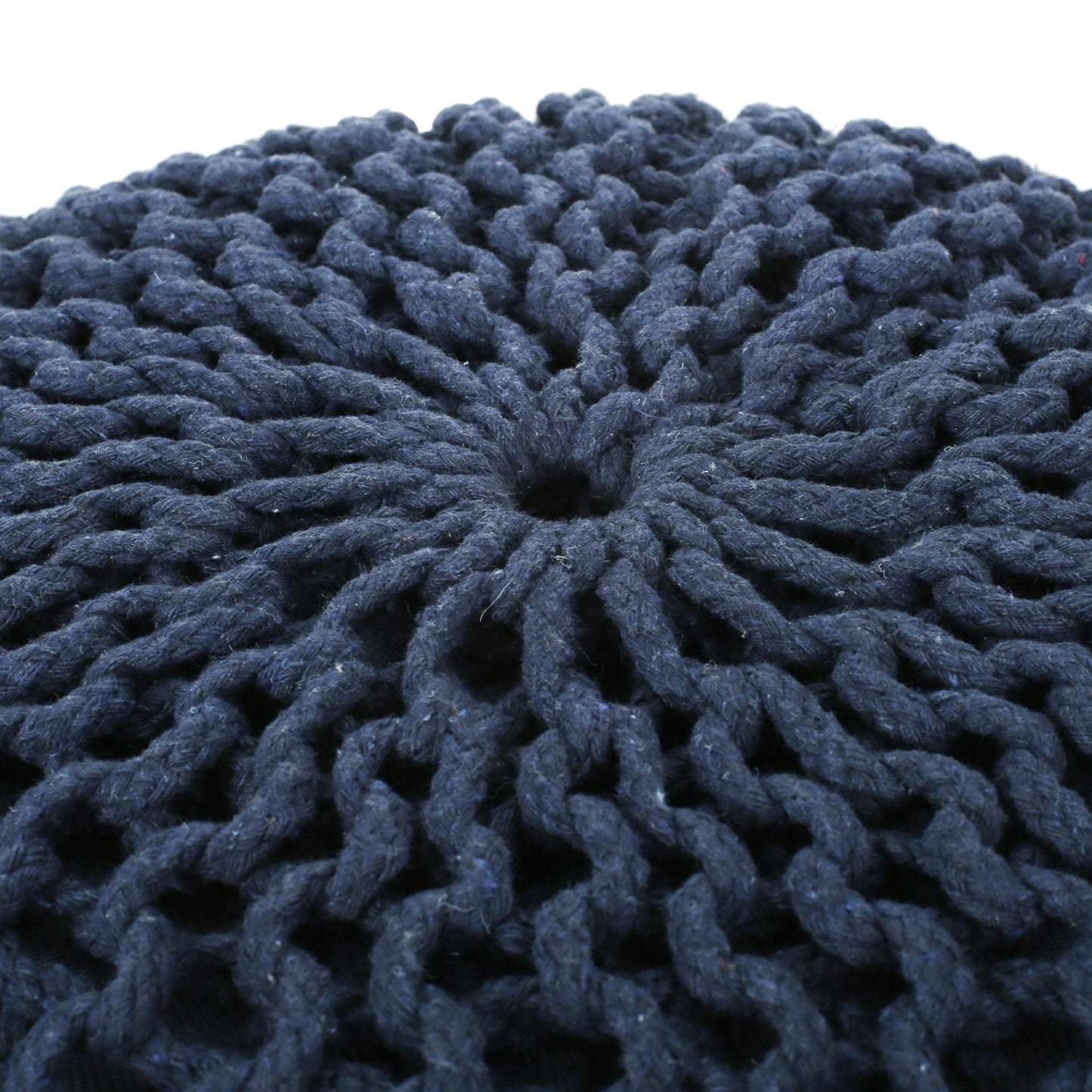 Bordeaux knitted cotton round pouf ottoman navy blue yarn texture on Tampa Home & Garden Store