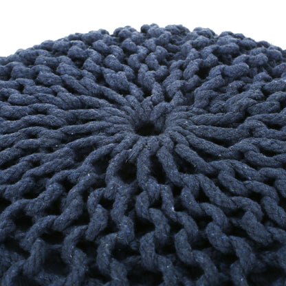 Bordeaux knitted cotton round pouf ottoman navy blue yarn texture on Tampa Home & Garden Store