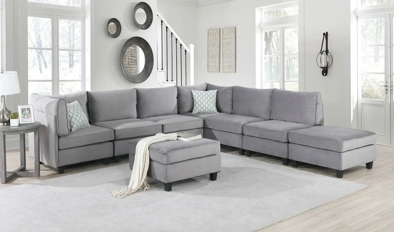 Simona modular sectional sofa by Unique Piece Furniture in light gray fabric, with ottoman on Tampa Home & Garden Store