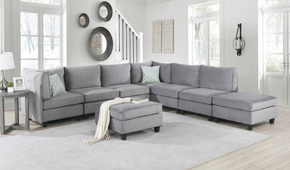 Simona modular sectional sofa in gray fabric with chaise and matching ottoman on Tampa Home & Garden Store