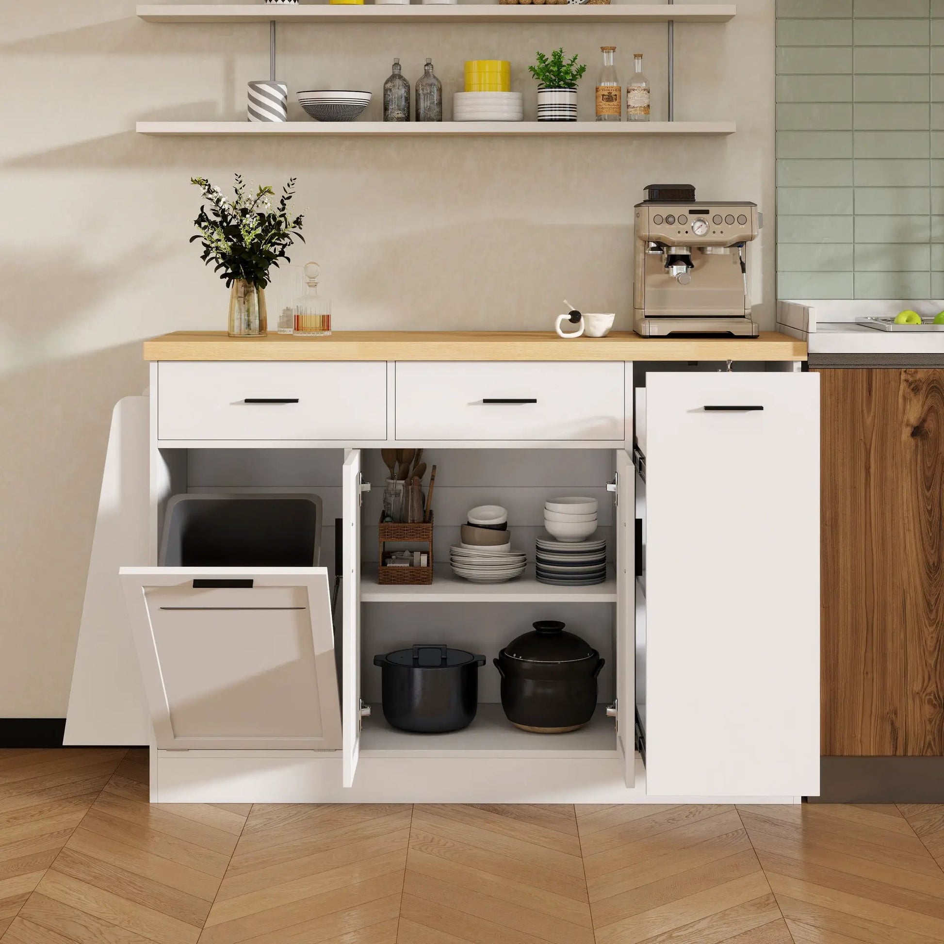 Kitchen sideboard with sliding doors and 3-tier spice rack by Unique Piece Furniture on Tampa Home & Garden Store