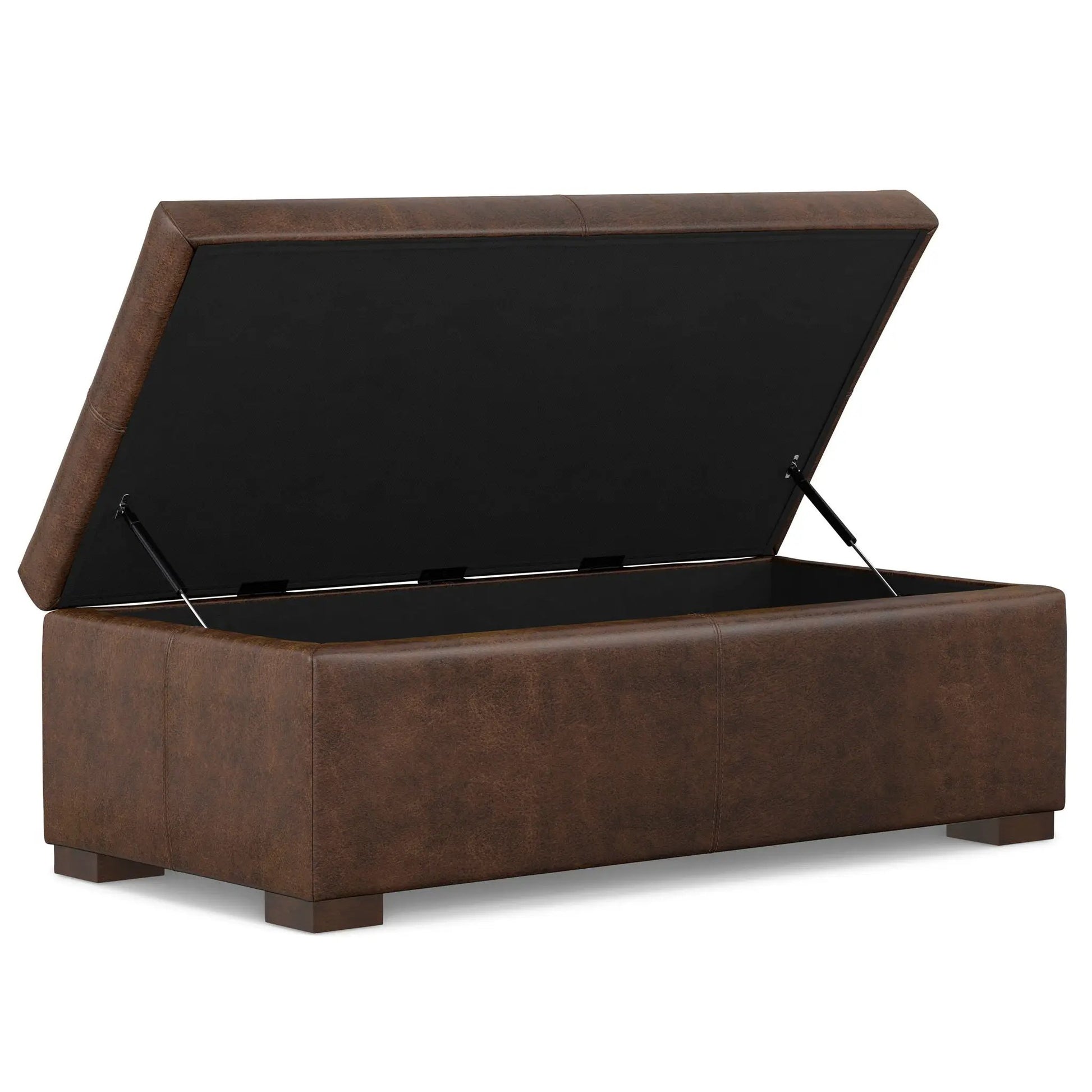 Gabbie Coffee Table Upholstered Storage Ottoman in brown distressed leather with lift-top on Tampa Home & Garden Store