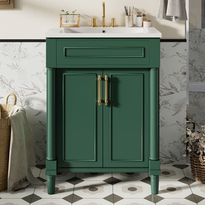 Bathroom vanity with integrated sink and 2-door cabinet in green with brass hardware HouseOfZazla on Tampa Home & Garden Store