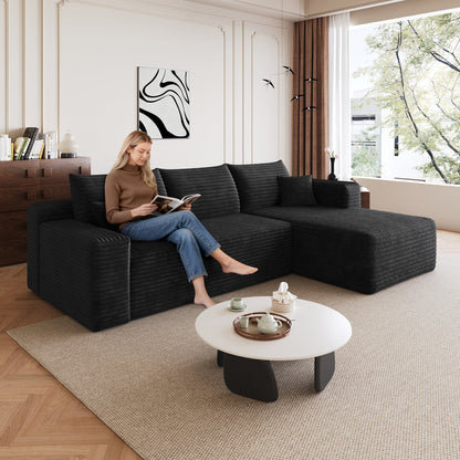 95in Cloud Sectional Sofa by HouseOfZazla in black fabric with chaise, minimalist style on Tampa Home & Garden Store