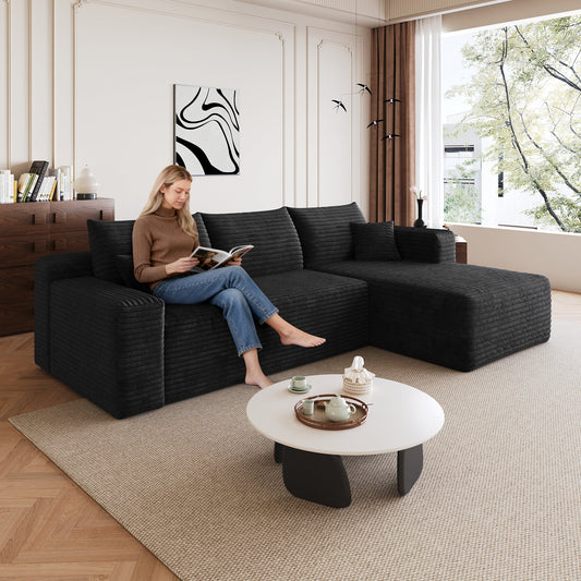 95in Cloud Sectional Sofa by HouseOfZazla in black fabric with chaise, minimalist style on Tampa Home & Garden Store