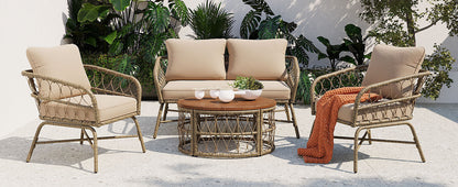 Bohemia-Inspired 4-Person Outdoor Seating Group with removable beige cushions in wicker rattan on Tampa Home & Garden Store