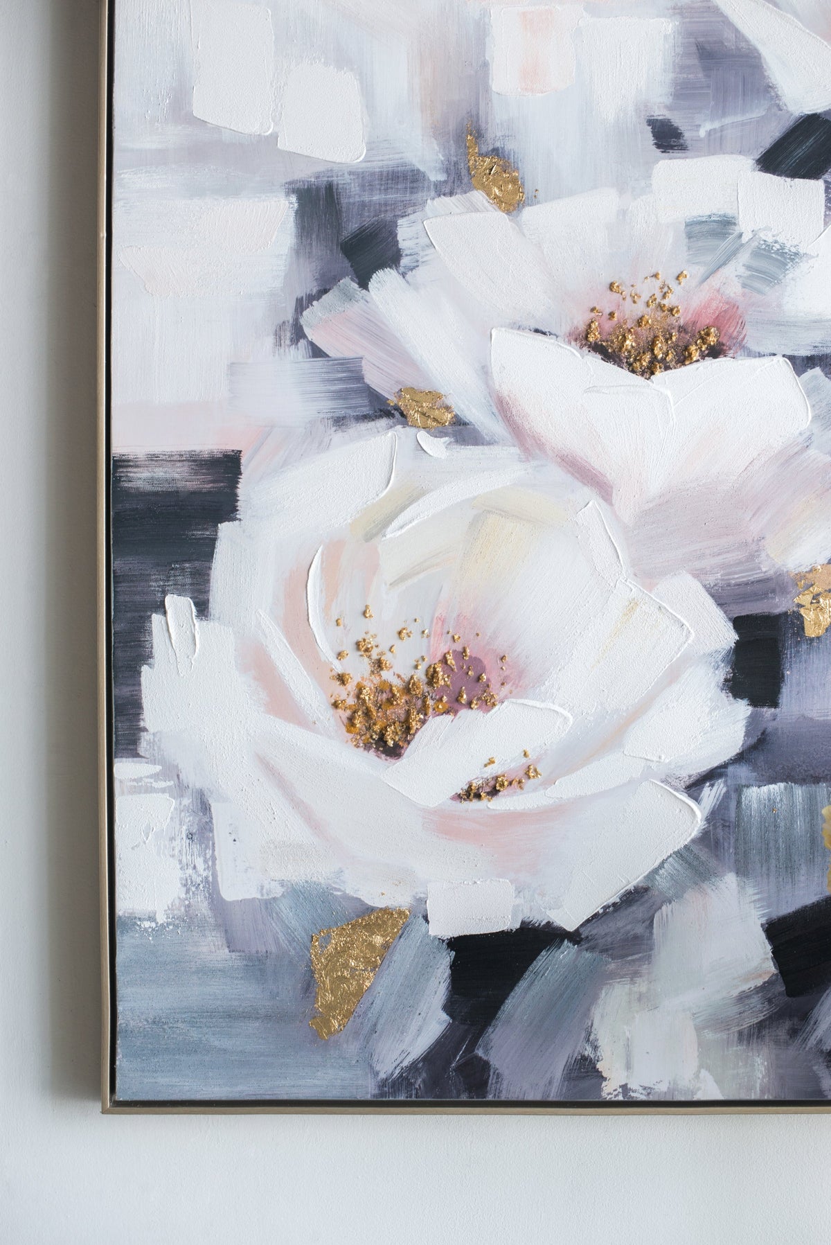 Sarah Framed Floral Wall Art hand-painted canvas in blue pink with gold by HouseOfZazla on Tampa Home & Garden Store