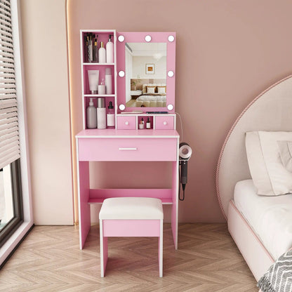 Vanity Table with Mirror and Hairdryer Holder