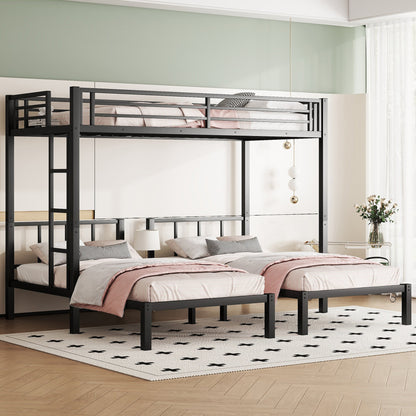 Metal triple bunk bed for kids by HouseOfZazla, black steel frame with three bunks on Tampa Home & Garden Store