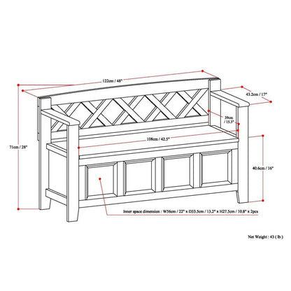 Amherst entryway storage bench by Unique Piece Furniture, wooden bench with lattice back on Tampa Home & Garden Store