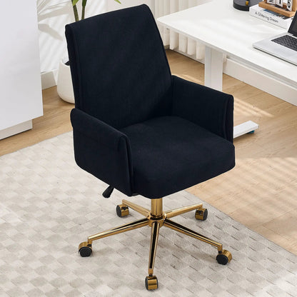 Ergonomic mid-back swivel office chair in black corduroy with a gold-tone base on Tampa Home & Garden Store