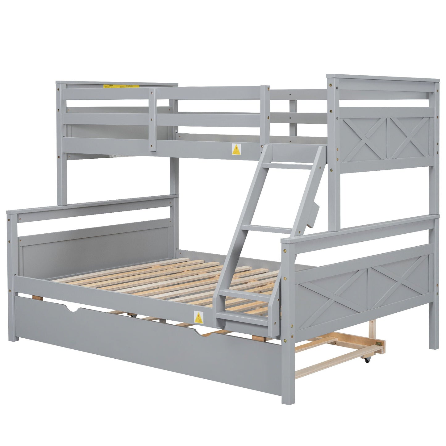 Bunk bed with ladder and safety guardrail, grey wooden frame, HouseOfZazla on Tampa Home & Garden Store