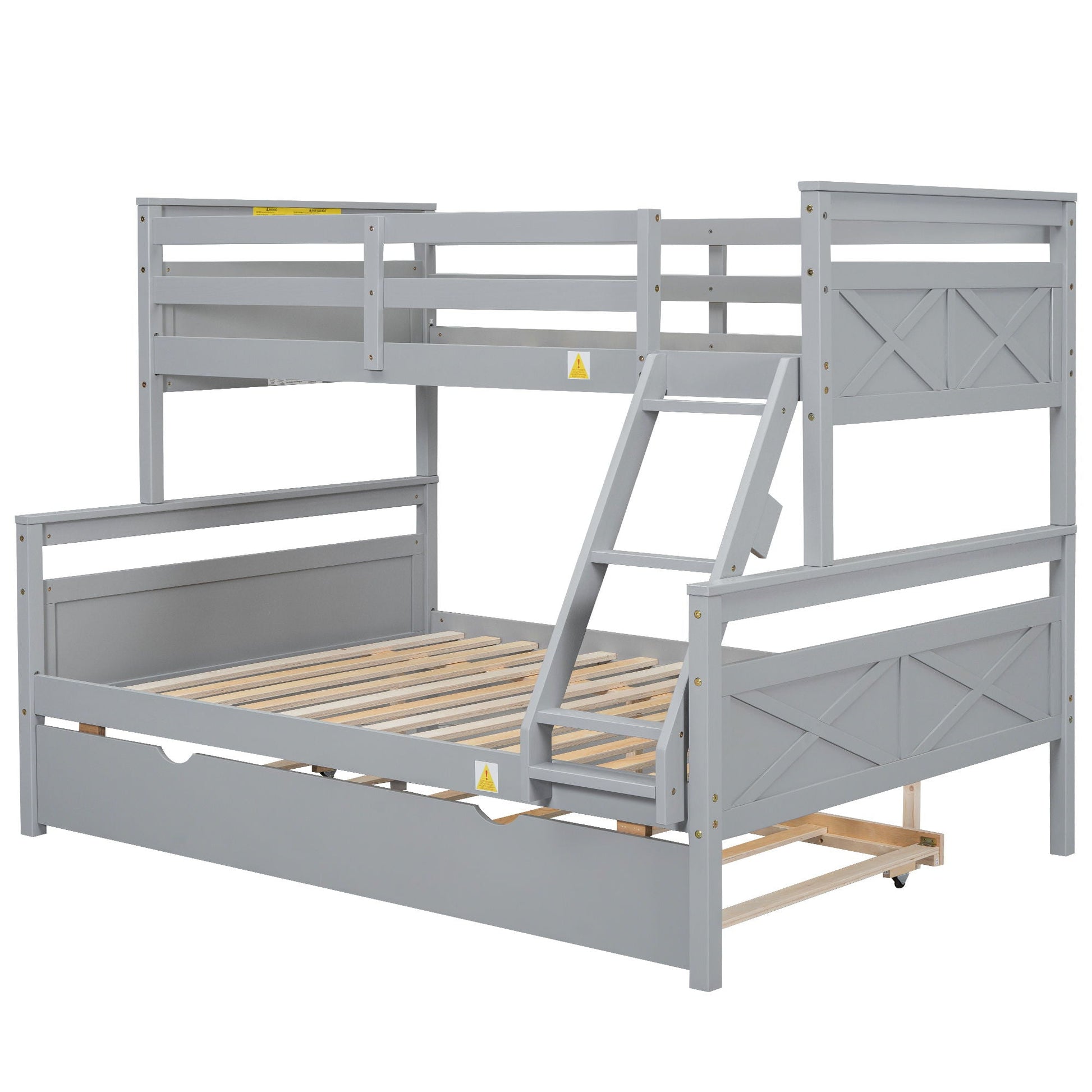 Bunk bed with ladder and safety guardrail, grey wooden frame, HouseOfZazla on Tampa Home & Garden Store