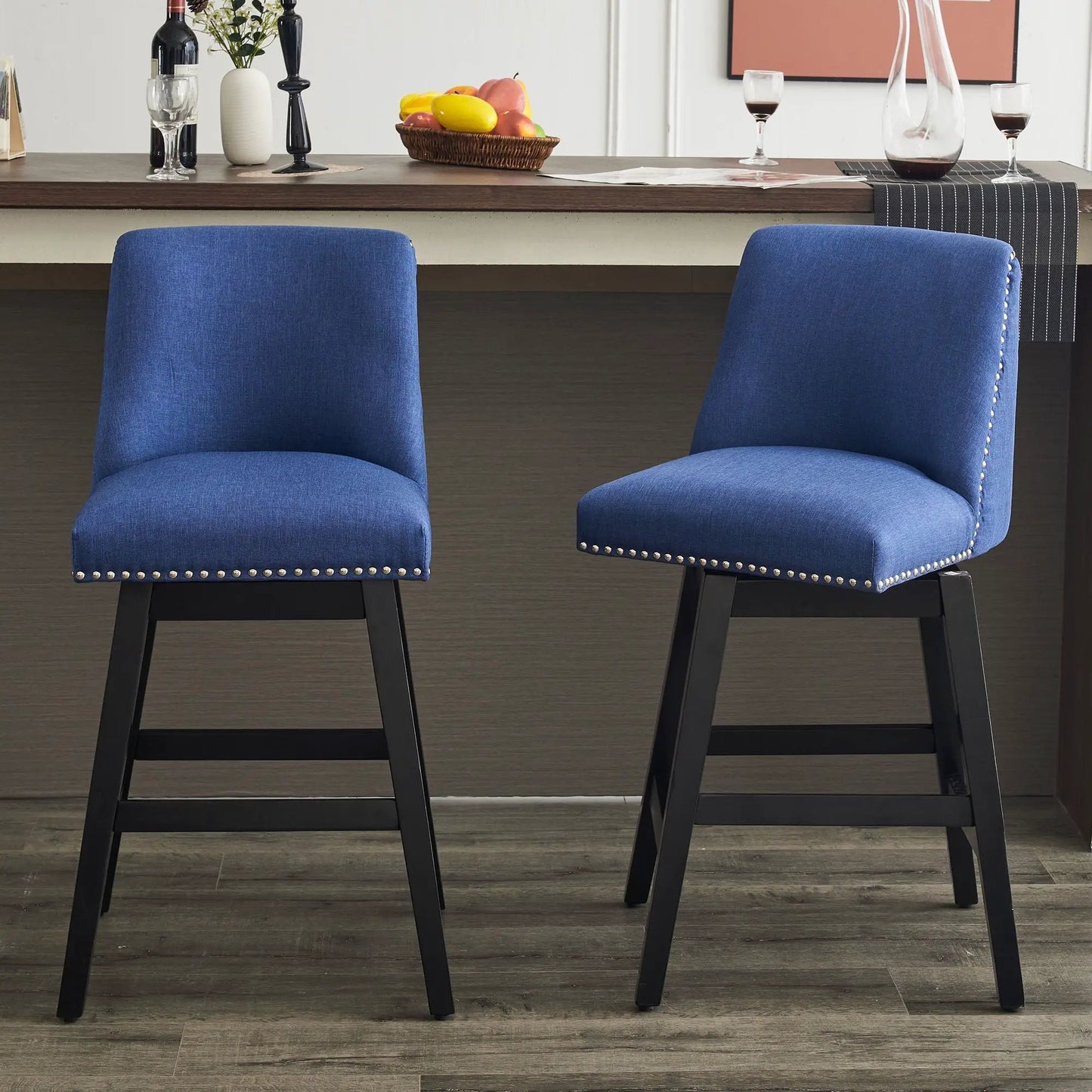 Upholstered Swivel Bar Stool with Soft Fabric