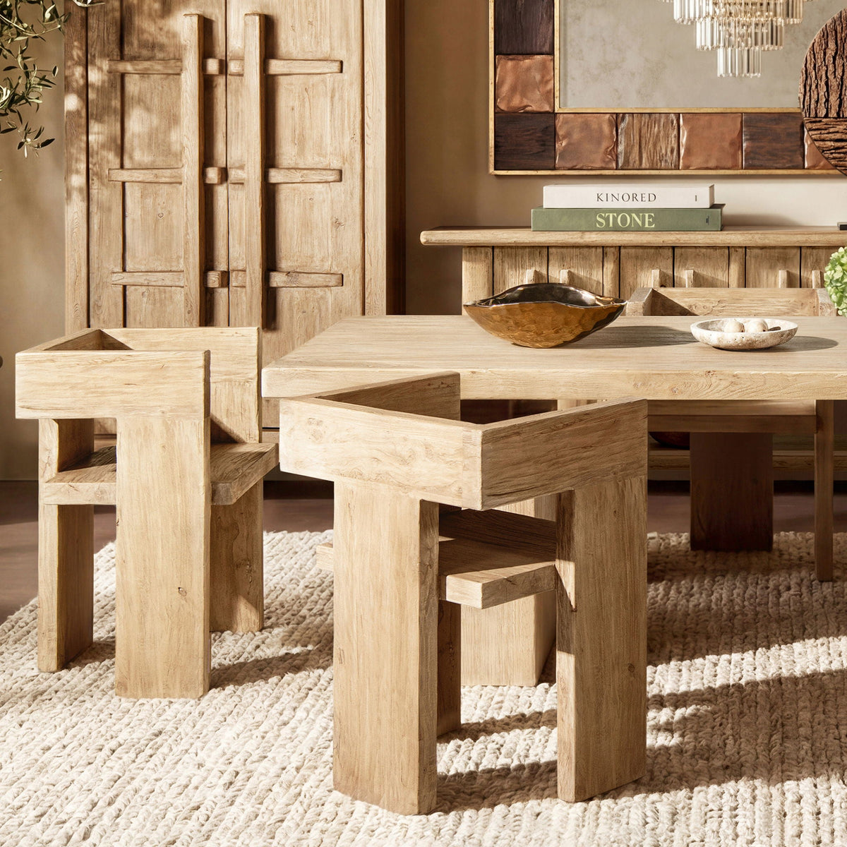 Sculptural Block Accent Chair in reclaimed elm with brown finish, HouseOfZazla armchair on Tampa Home & Garden Store
