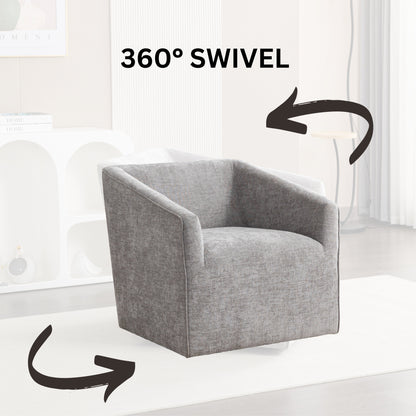 Nice Modern Upholstered Barrel Armchair by HouseOfZazla in gray fabric with arms 360° swivel on Tampa Home & Garden Store