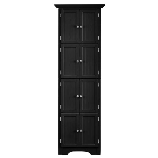 Tall black storage cabinet with four-panel doors and chrome knobs by Unique Piece Furniture on Tampa Home & Garden Store