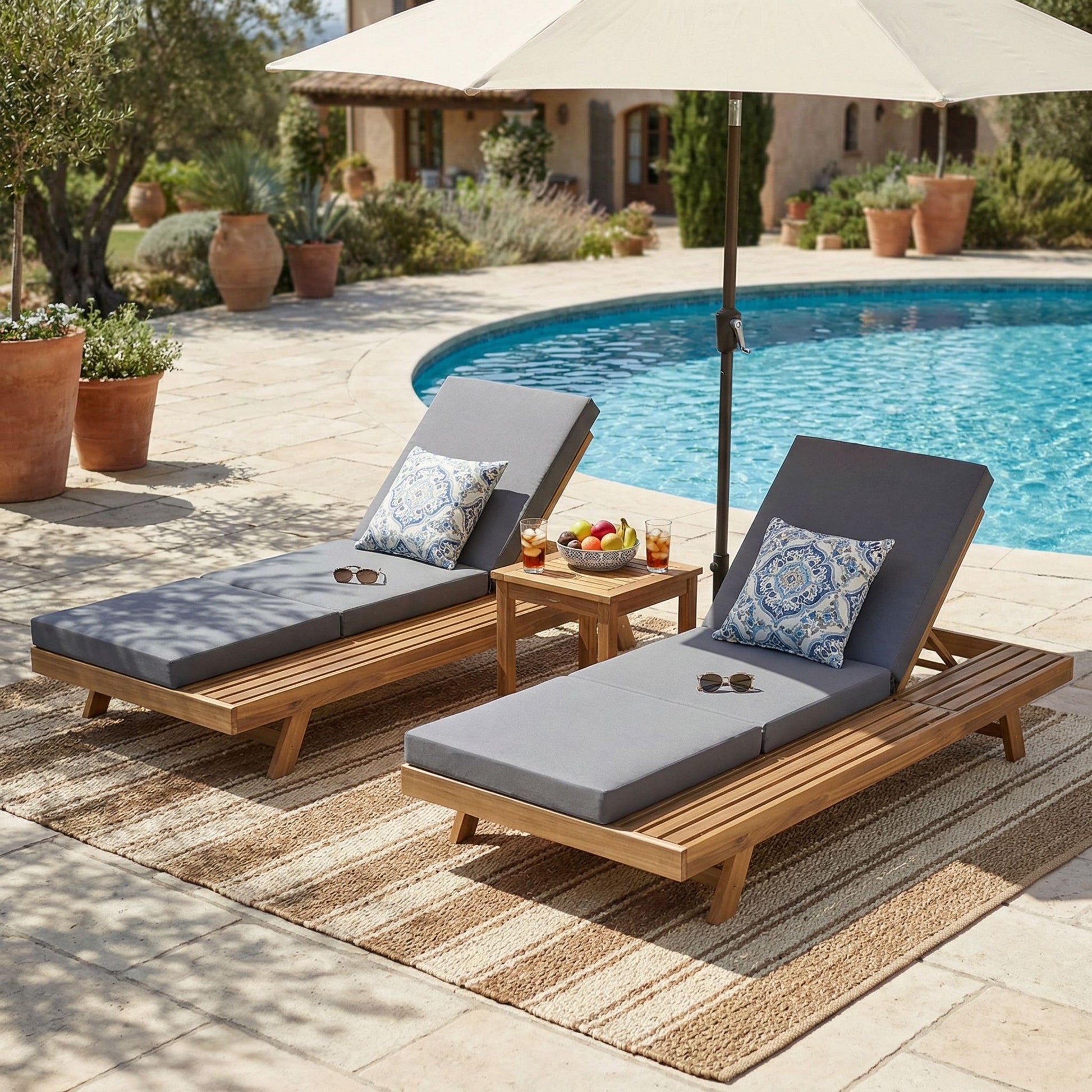Outdoor Lounge Chaise Set with Space Available on One Side, gray cushions by HouseOfZazla on Tampa Home & Garden Store