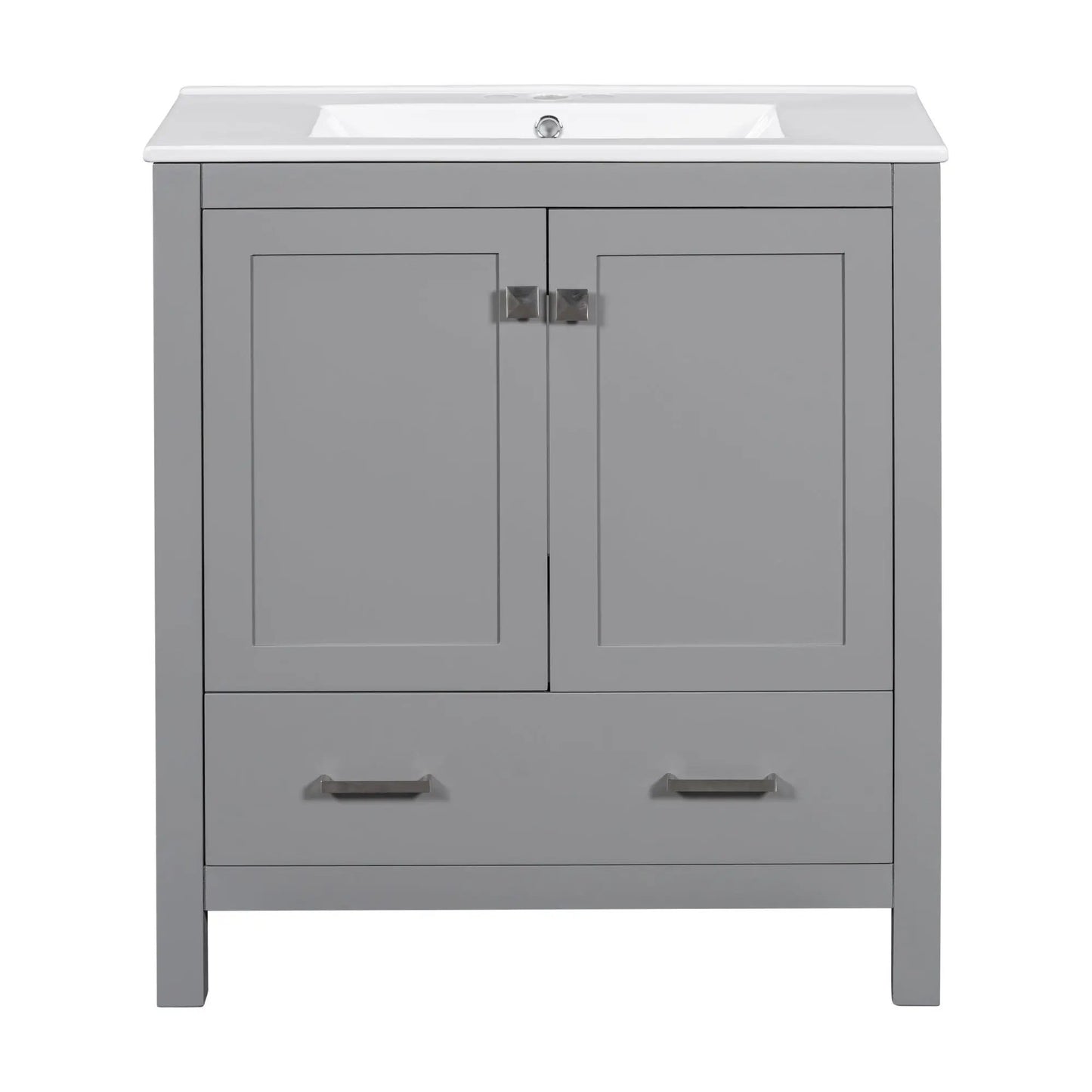 Bathroom vanity with undermount sink, gray solid wood frame, two doors and a drawer on Tampa Home & Garden Store