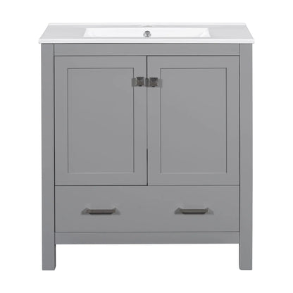 Bathroom vanity with undermount sink, gray solid wood frame, two doors and a drawer on Tampa Home & Garden Store