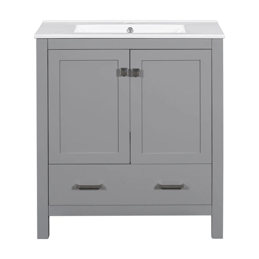 Bathroom vanity with undermount sink, gray solid wood frame, two doors and a drawer on Tampa Home & Garden Store