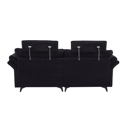 HouseOfZazla modern deep-seat sectional sofa with ottoman in black ribbed fabric, 3-piece set on Tampa Home & Garden Store