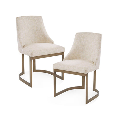 Modern Accent Dining Chairs, beige upholstered cushions with bronze metal bases, 2-piece set on Tampa Home & Garden Store