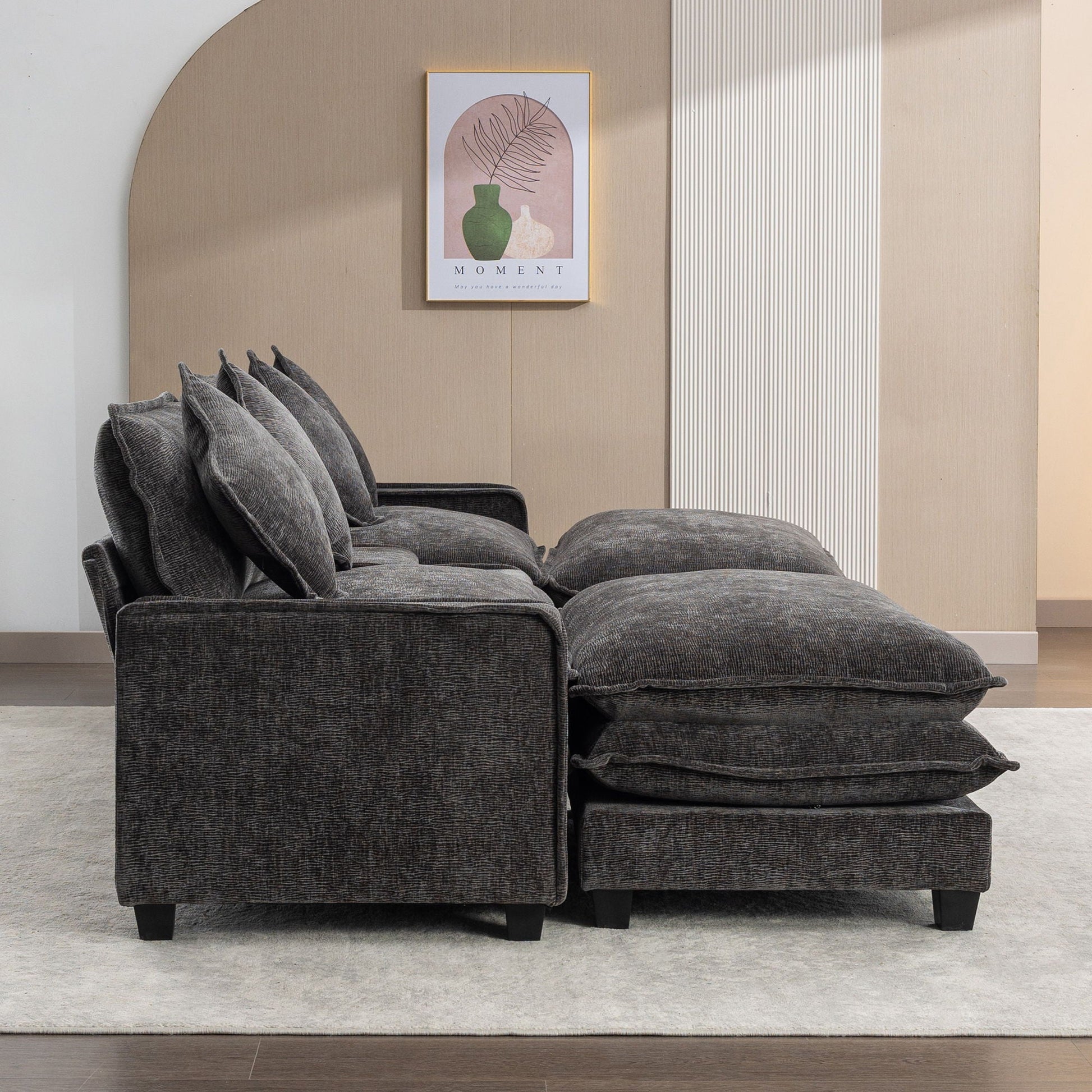 Modern sectional sofa with removable ottomans in charcoal gray fabric, 3-piece set on Tampa Home & Garden Store