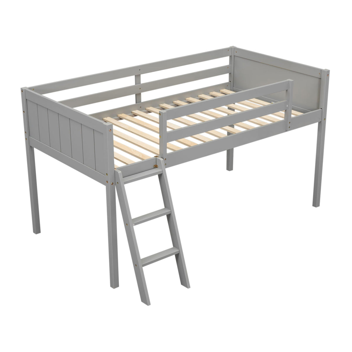 Low Loft Bed With Adjustable Ladder HouseOfZazla gray loft bed frame with natural wood slats on Tampa Home & Garden Store
