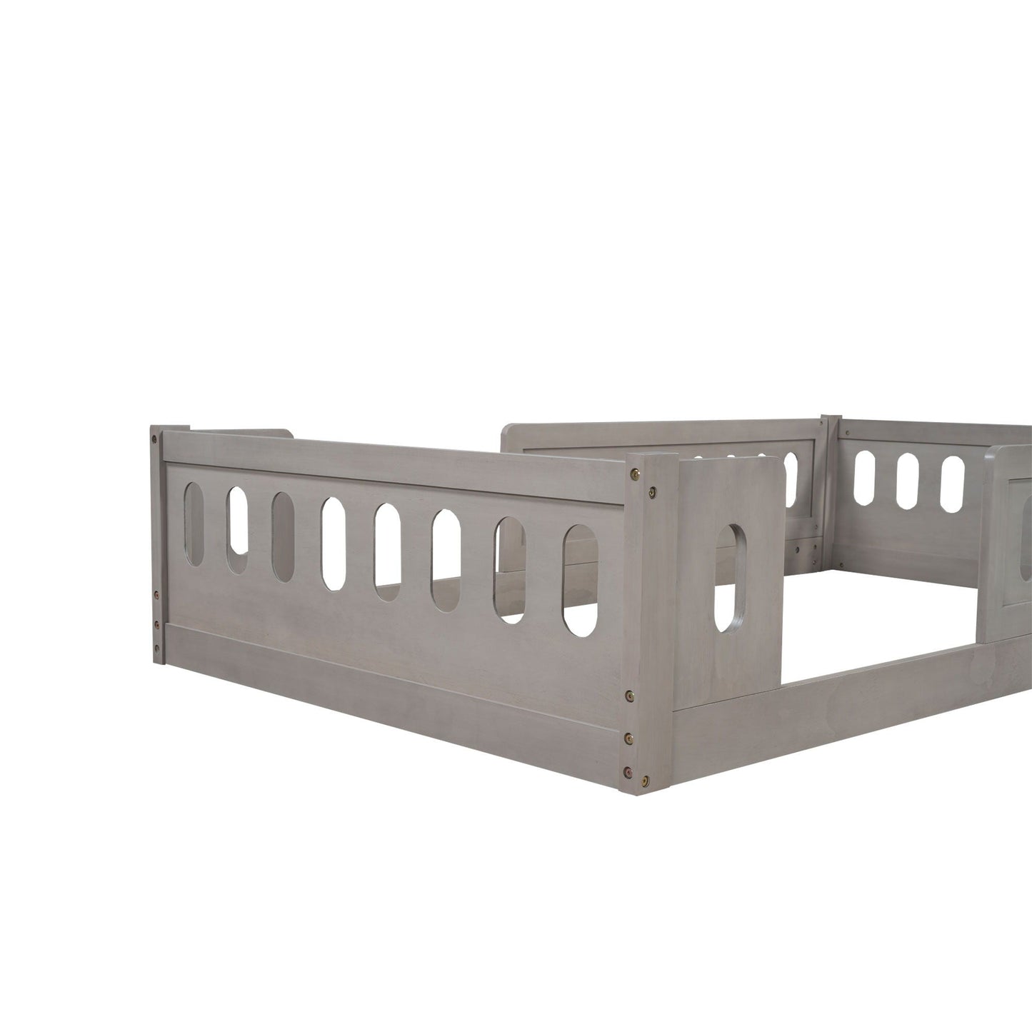 Platform bed with guardrail by HouseOfZazla in light gray with oval side cutouts on Tampa Home & Garden Store