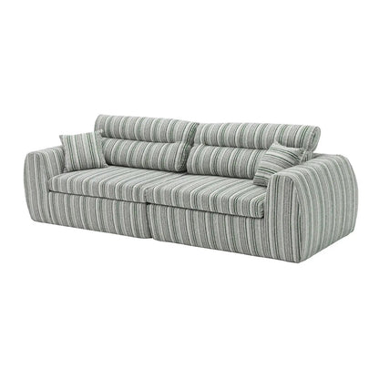 3 Seater stationary sofa in grey-green striped fabric with throw pillows on Tampa Home & Garden Store