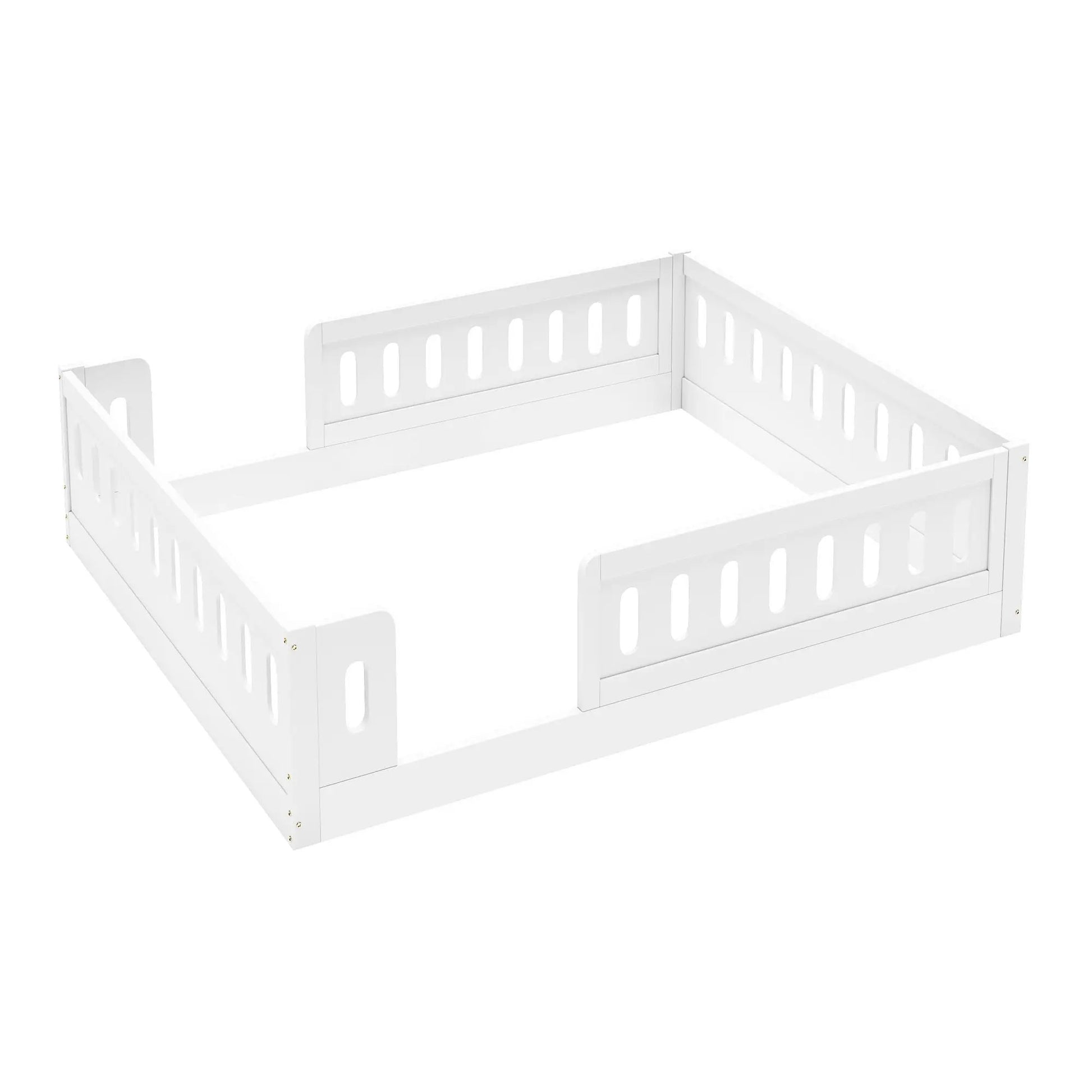 Platform Bed With Guardrail, white finish with slatted side rails, Unique Piece Furniture on Tampa Home & Garden Store