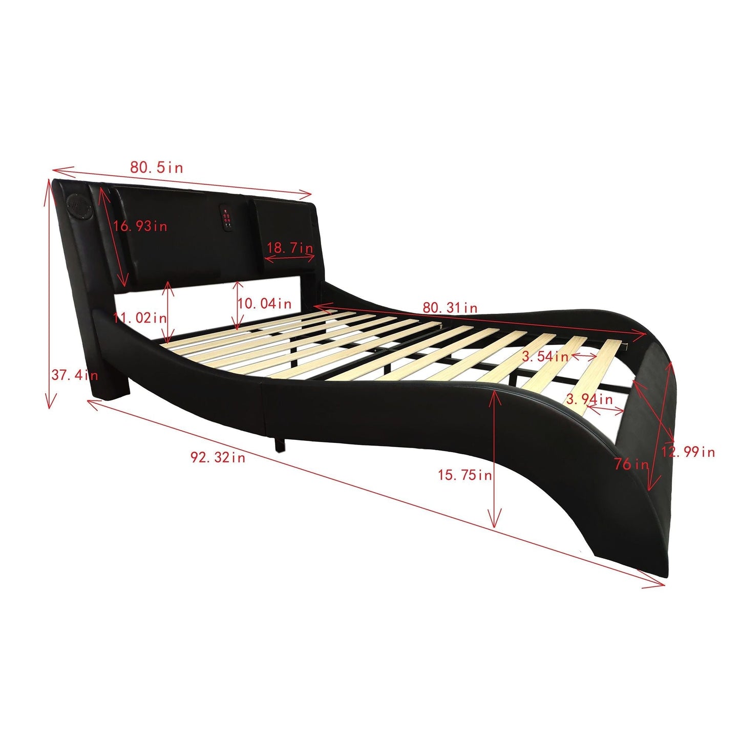 Platform bed frame with LED lighting and Bluetooth music, black upholstered by HouseOfZazla on Tampa Home & Garden Store