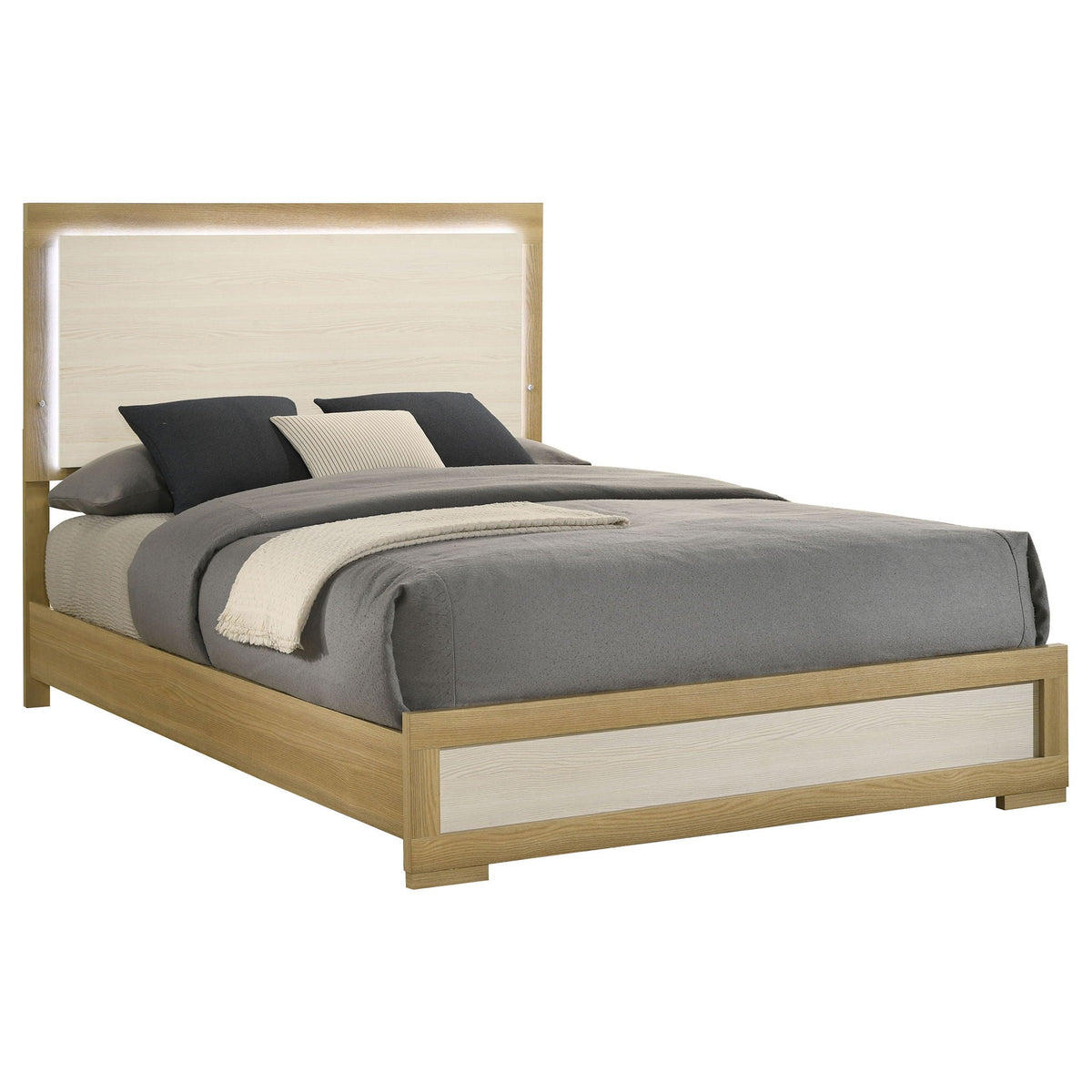 Lincoln LED panel bed with touch-light headboard, wood finish, HouseOfZazla panel bed on Tampa Home & Garden Store