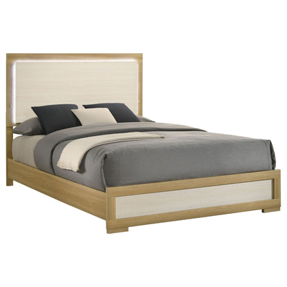 Lincoln LED panel bed with touch-light headboard, wood finish, HouseOfZazla panel bed on Tampa Home & Garden Store