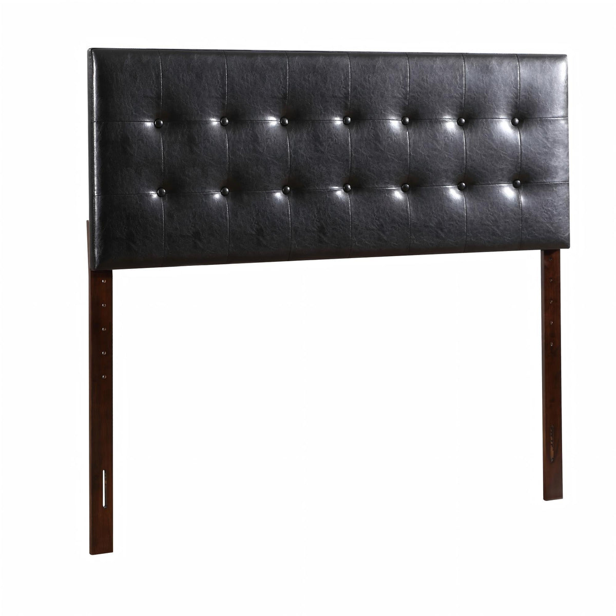 Upholstered headboard with adjustable height in black faux leather, wood legs on Tampa Home & Garden Store