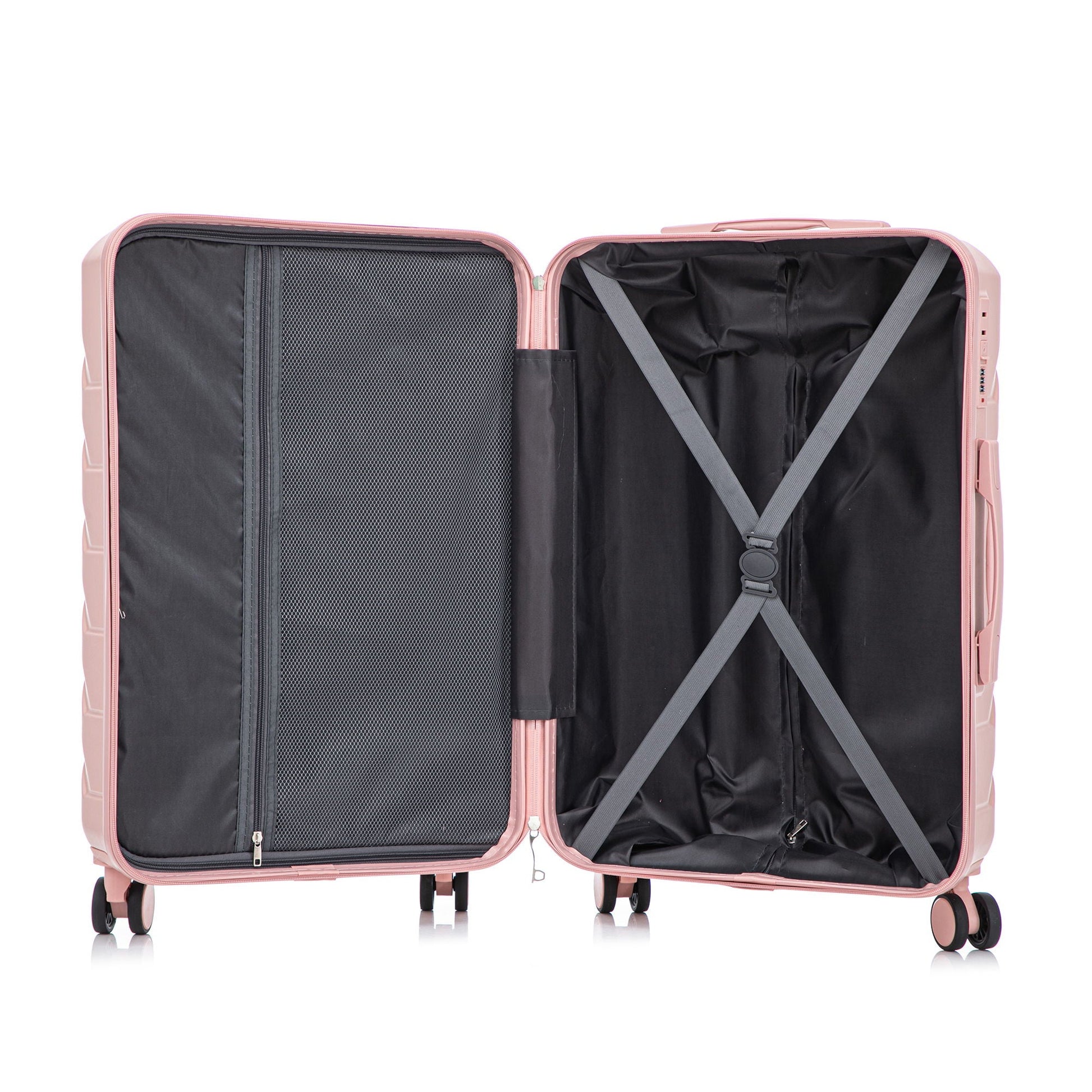 3-Piece spinner luggage set pink with cross straps interior mesh pocket HouseOfZazla on Tampa Home & Garden Store