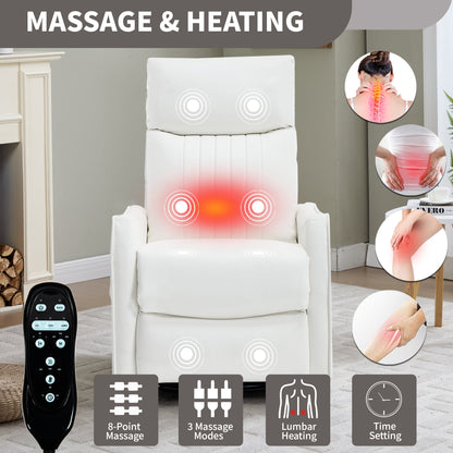 White faux leather massage recliner chair with heat, rocker and swivel, remote, HouseOfZazla on Tampa Home & Garden Store