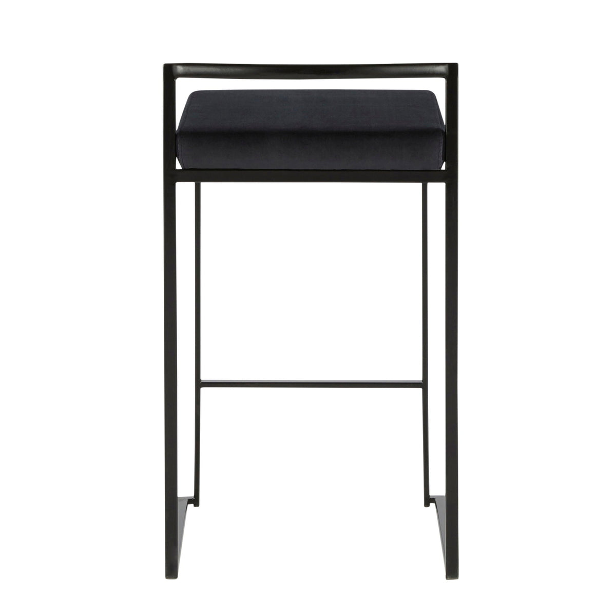 Stackable counter stool with cushioned navy seat and black metal frame HouseOfZazla on Tampa Home & Garden Store