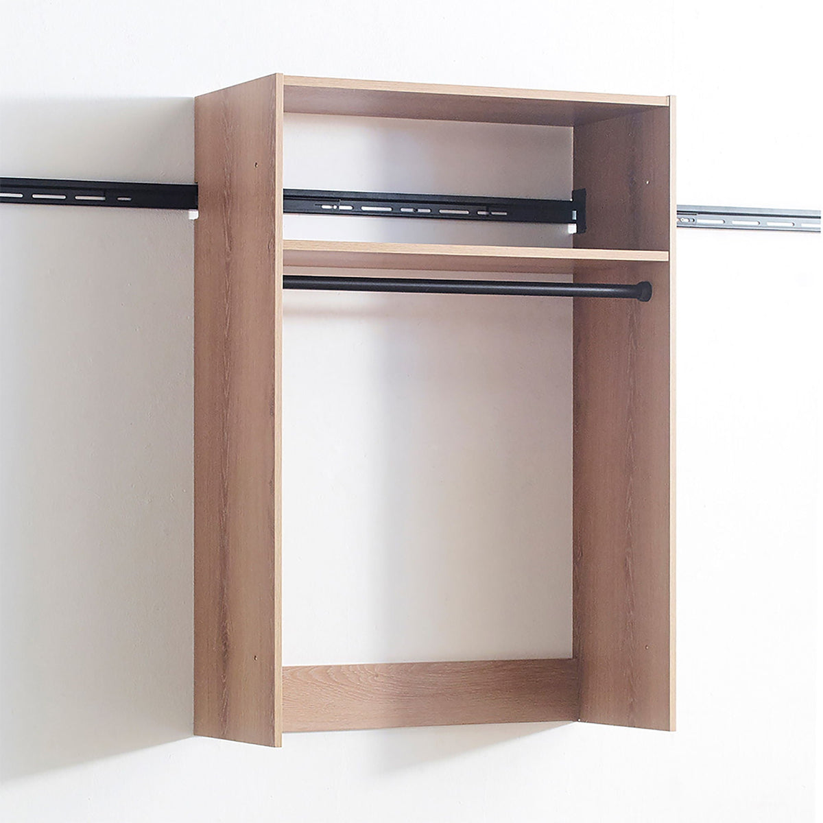 Wall mounted wood wardrobe with modular units, light brown finish, hanging rod on Tampa Home & Garden Store