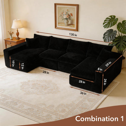 HouseOfZazla modular sectional cloud couch in black corduroy, 3-piece configuration with chaise on Tampa Home & Garden Store