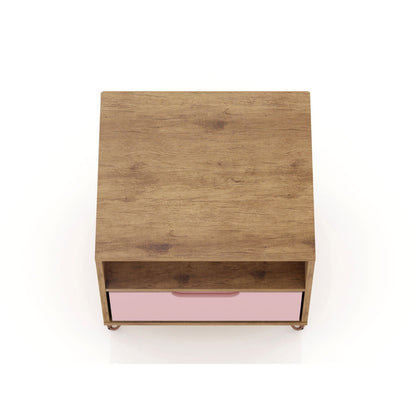 Rockefeller Nightstand with 1 drawer, pink front and wood grain top, splayed legs on Tampa Home & Garden Store