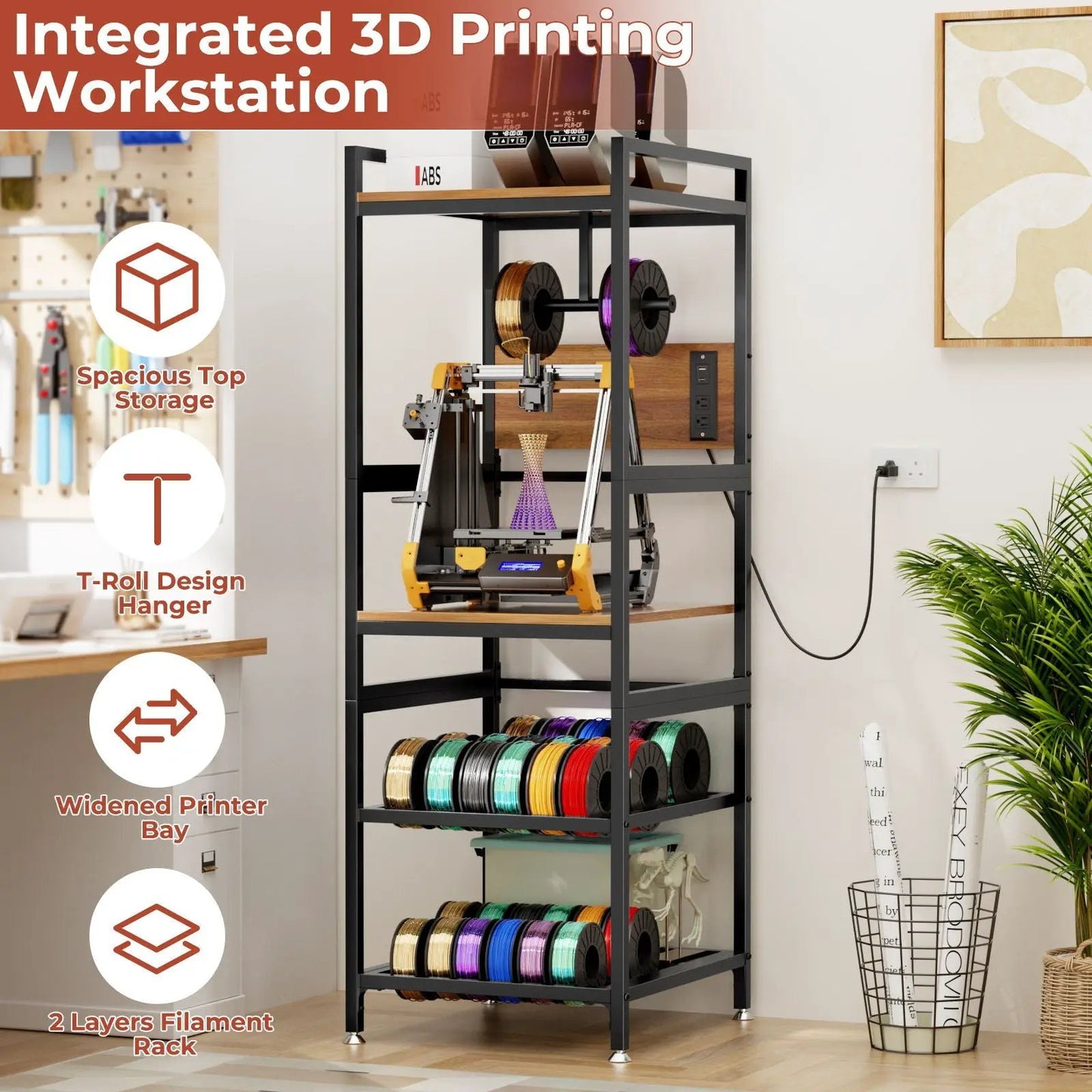 3D Printer Stand with Filament Storage Panel