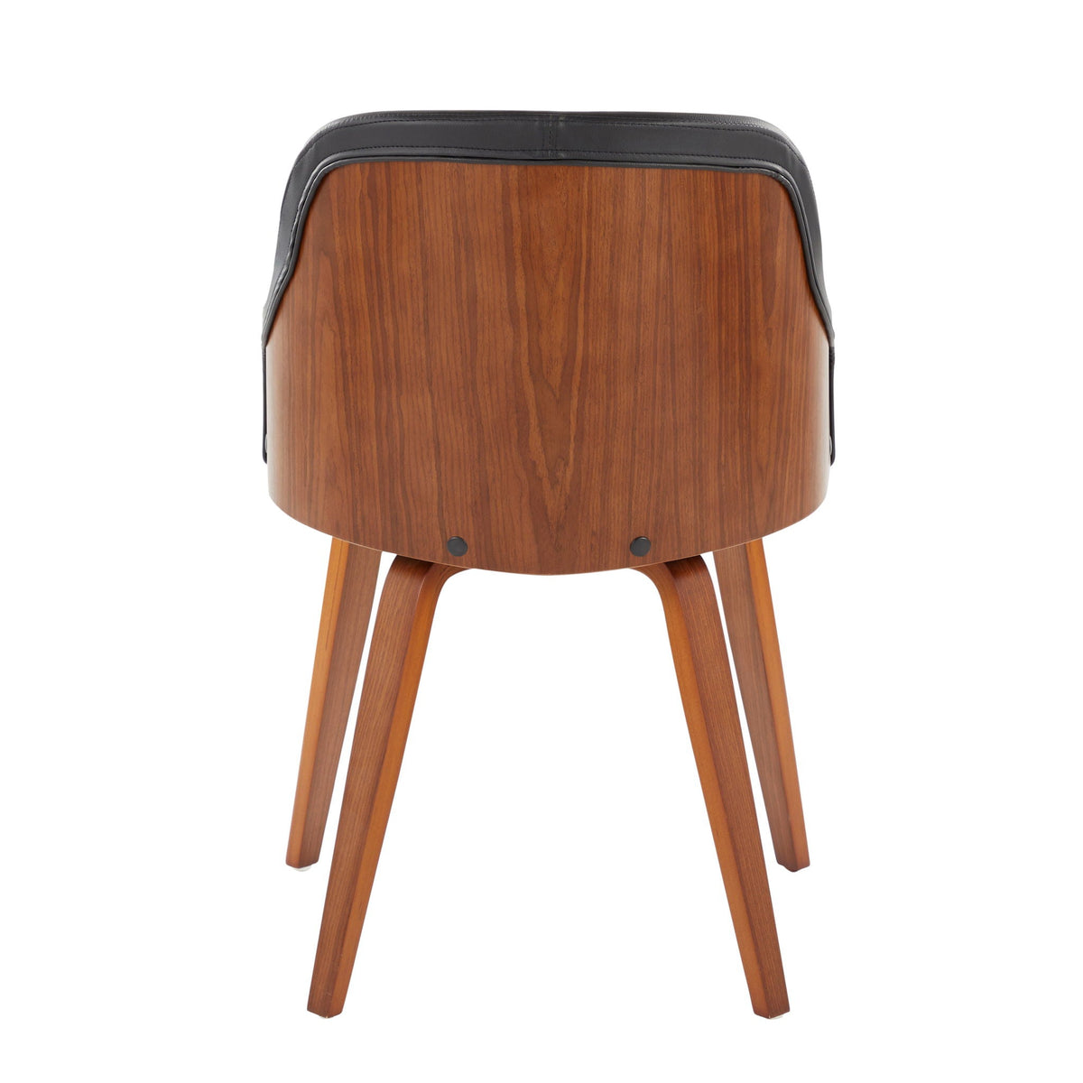 Mid Century Modern Dining Arm Chair with wood veneer back and black upholstery trim on Tampa Home & Garden Store