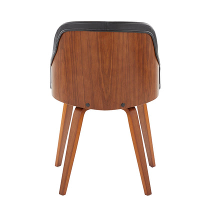 Mid Century Modern Dining Arm Chair with wood veneer back and black upholstery trim on Tampa Home & Garden Store
