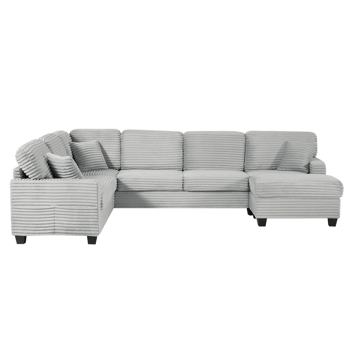 2piece U-shaped upholstered sectional with movable ottoman and side pockets in ribbed gray fabric on Tampa Home & Garden Store