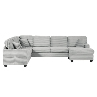2piece U-shaped upholstered sectional with movable ottoman and side pockets in ribbed gray fabric on Tampa Home & Garden Store