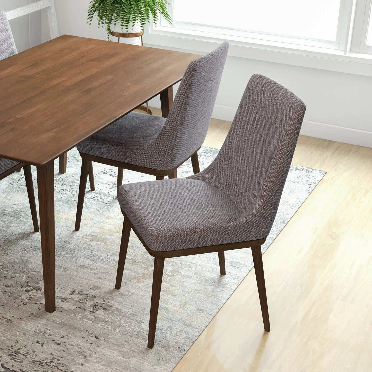 Kate Mid-Century Modern dining chairs set of 2, gray textured upholstery, wood legs on Tampa Home & Garden Store