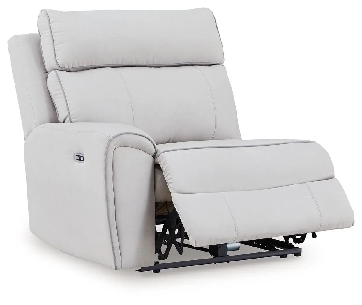Social Pointe reclining sectional by Unique Piece Furniture in light gray fabric with headrest on Tampa Home & Garden Store