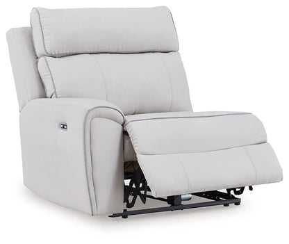 Social Pointe reclining sectional by Unique Piece Furniture in light gray fabric with headrest on Tampa Home & Garden Store